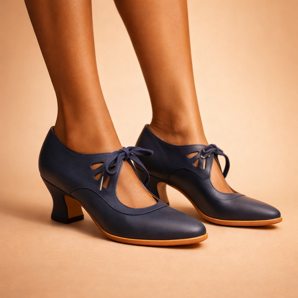 Margaux | Escarpins pour Femme Bout Amande Lacets Fins Talon Moyen - Bleu Foncé