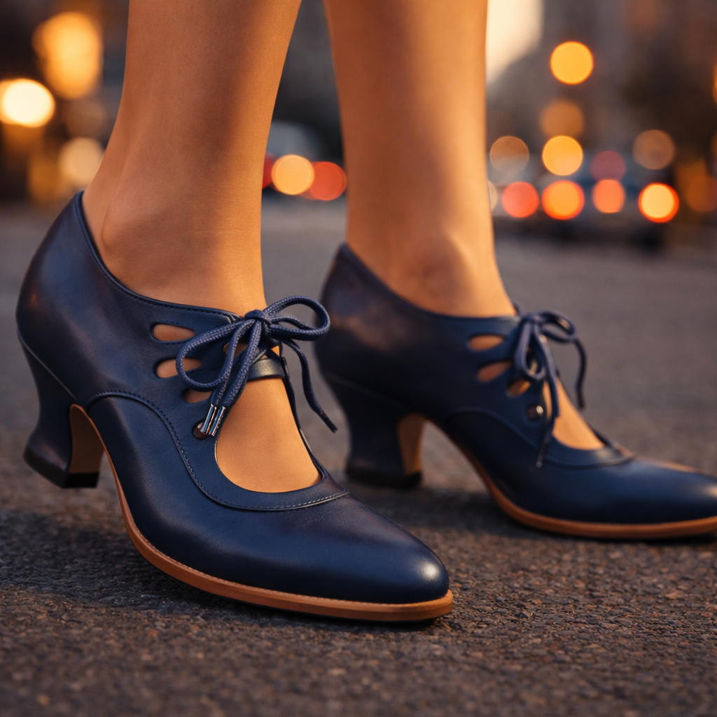 Margaux | Escarpins pour Femme Bout Amande Lacets Fins Talon Moyen - Bleu Foncé