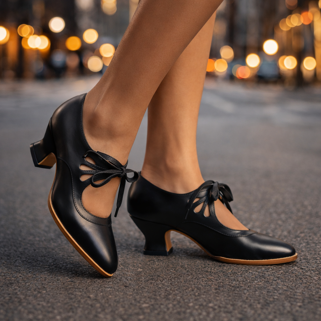 Margaux | Escarpins pour Femme Bout Amande Lacets Fins Talon Moyen - Noir