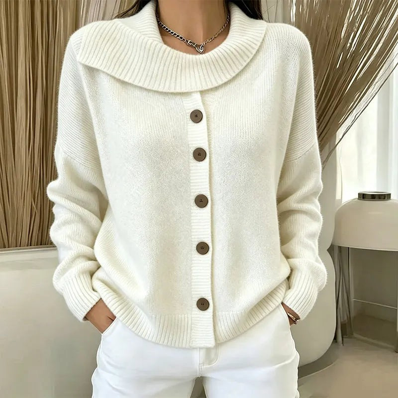 Margaux | Gilet pour Femme Coupe Ample Col Rabattu Boutonné - Blanc