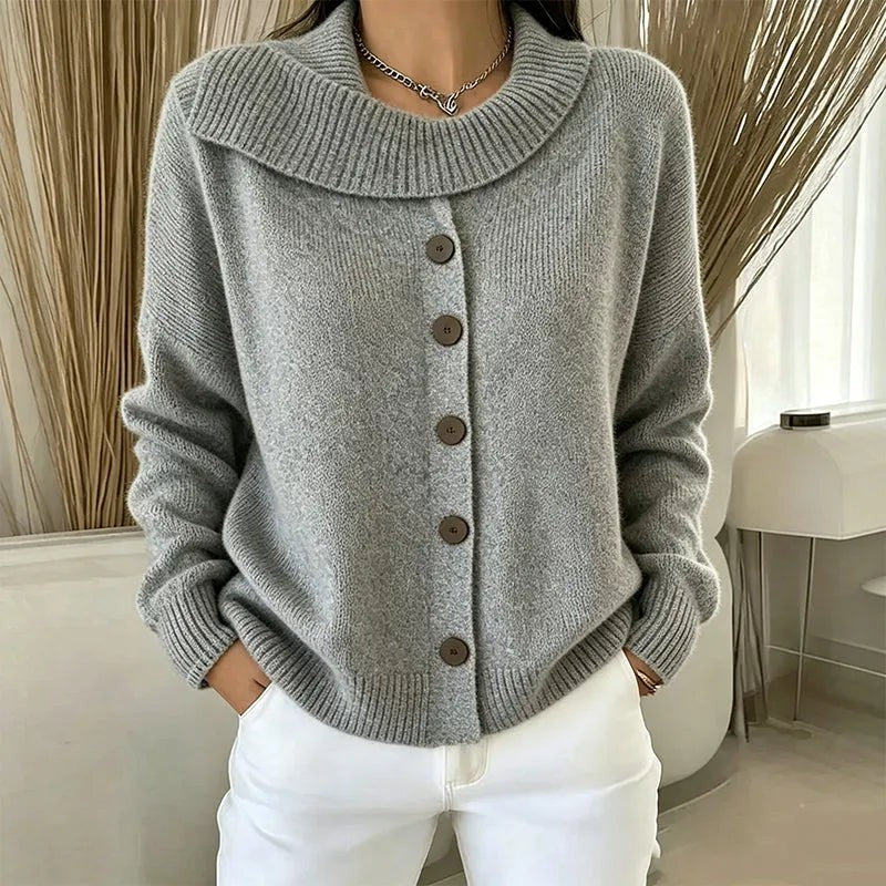 Margaux | Gilet pour Femme Coupe Ample Col Rabattu Boutonné - Gris