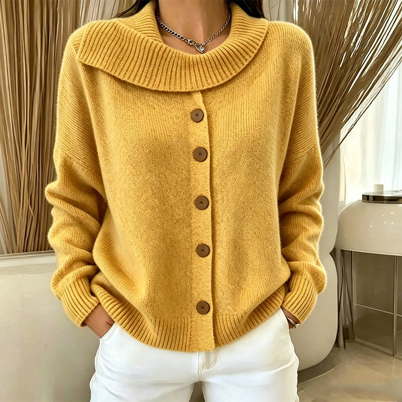 Margaux | Gilet pour Femme Coupe Ample Col Rabattu Boutonné - Jaune