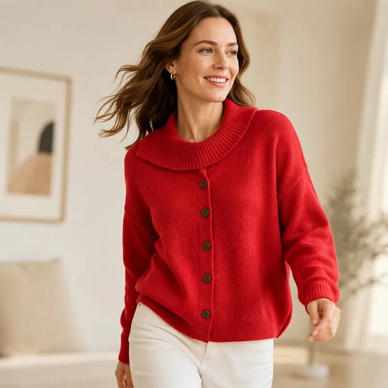 Margaux | Gilet pour Femme Coupe Ample Col Rabattu Boutonné - Jaune
