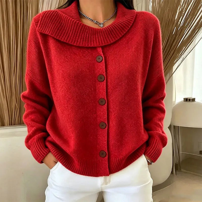 Margaux | Gilet pour Femme Coupe Ample Col Rabattu Boutonné - Rouge