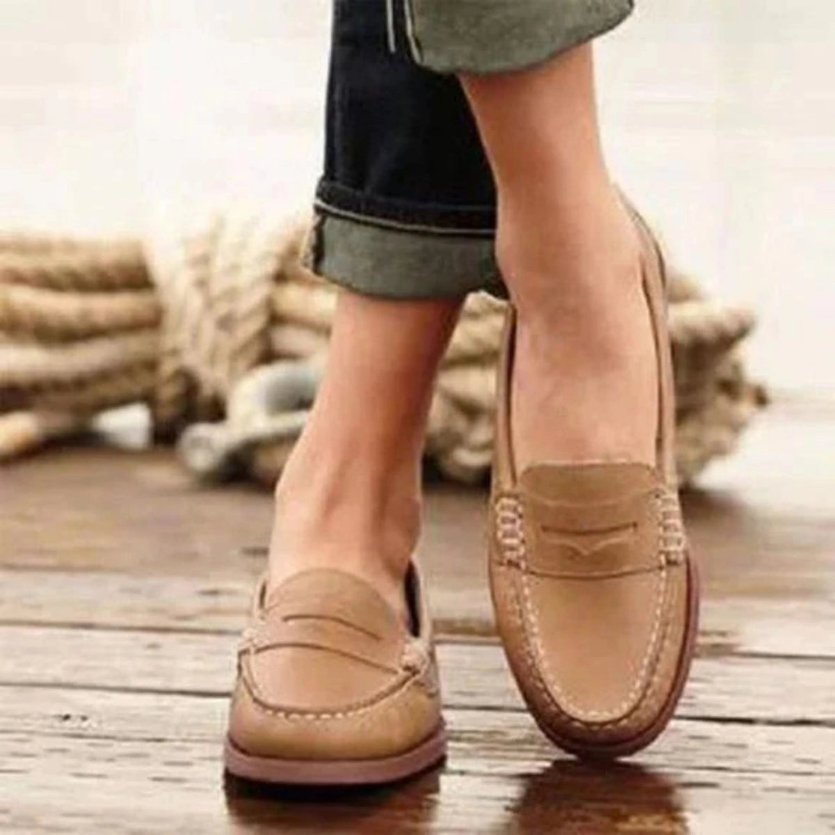 Margaux | Mocassins pour Femme Enfiler Minimaliste Design Épuré - Beige