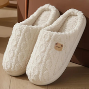Margaux | Pantoufles pour Femme Peluche Forme Arrondie Détail Ornemental - Blanc