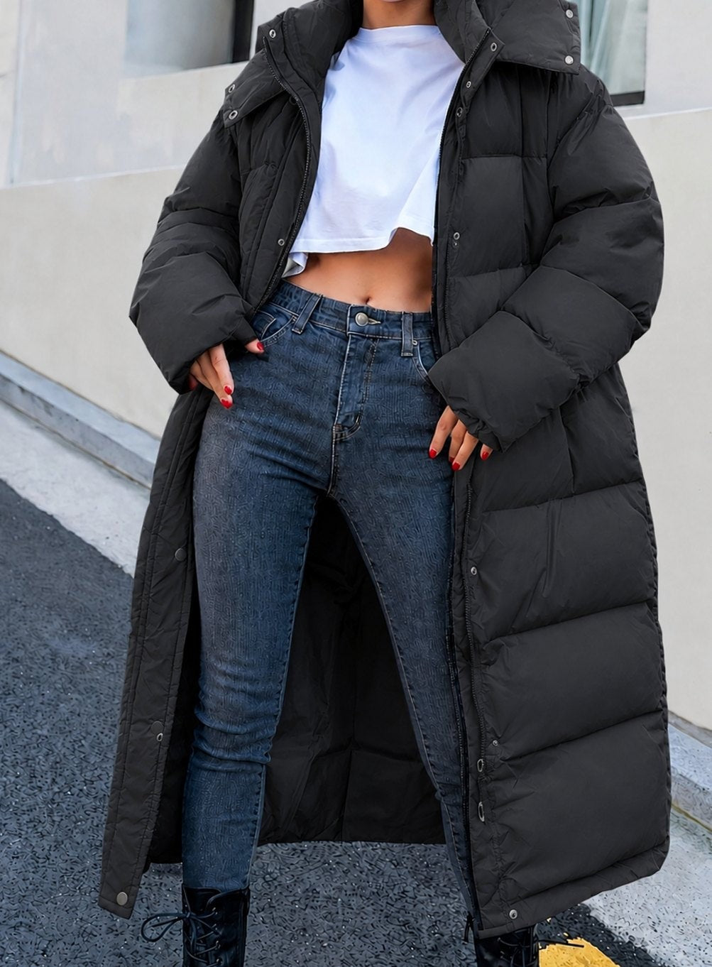 Margaux | Parka Femme Matelassée Longueur Maxi Capuche Amovible - Noir