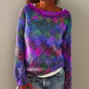 Margaux | Pull pour Femme Coupe Ample Motif Losange Encolure Large - Violet