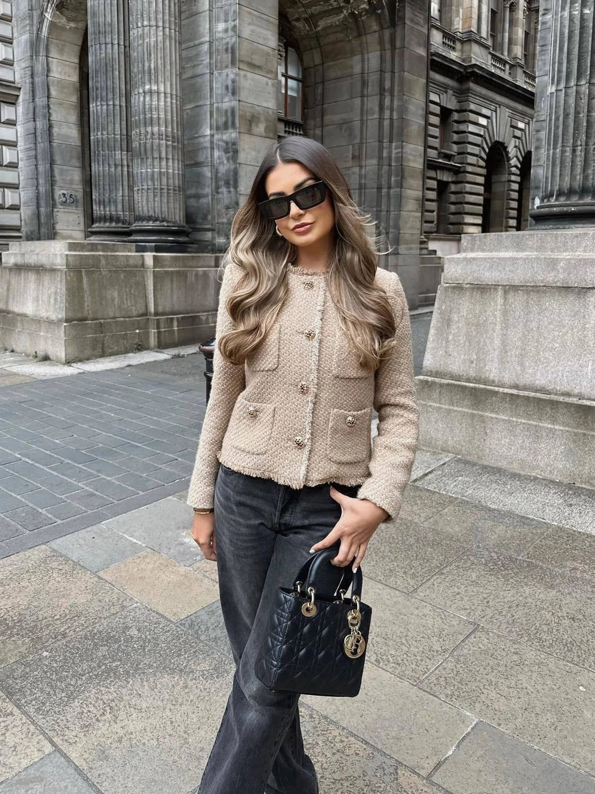 Margaux | Veste Femme Tweed à Motif Coupe Ajustée Boutonnage Classique - Unique