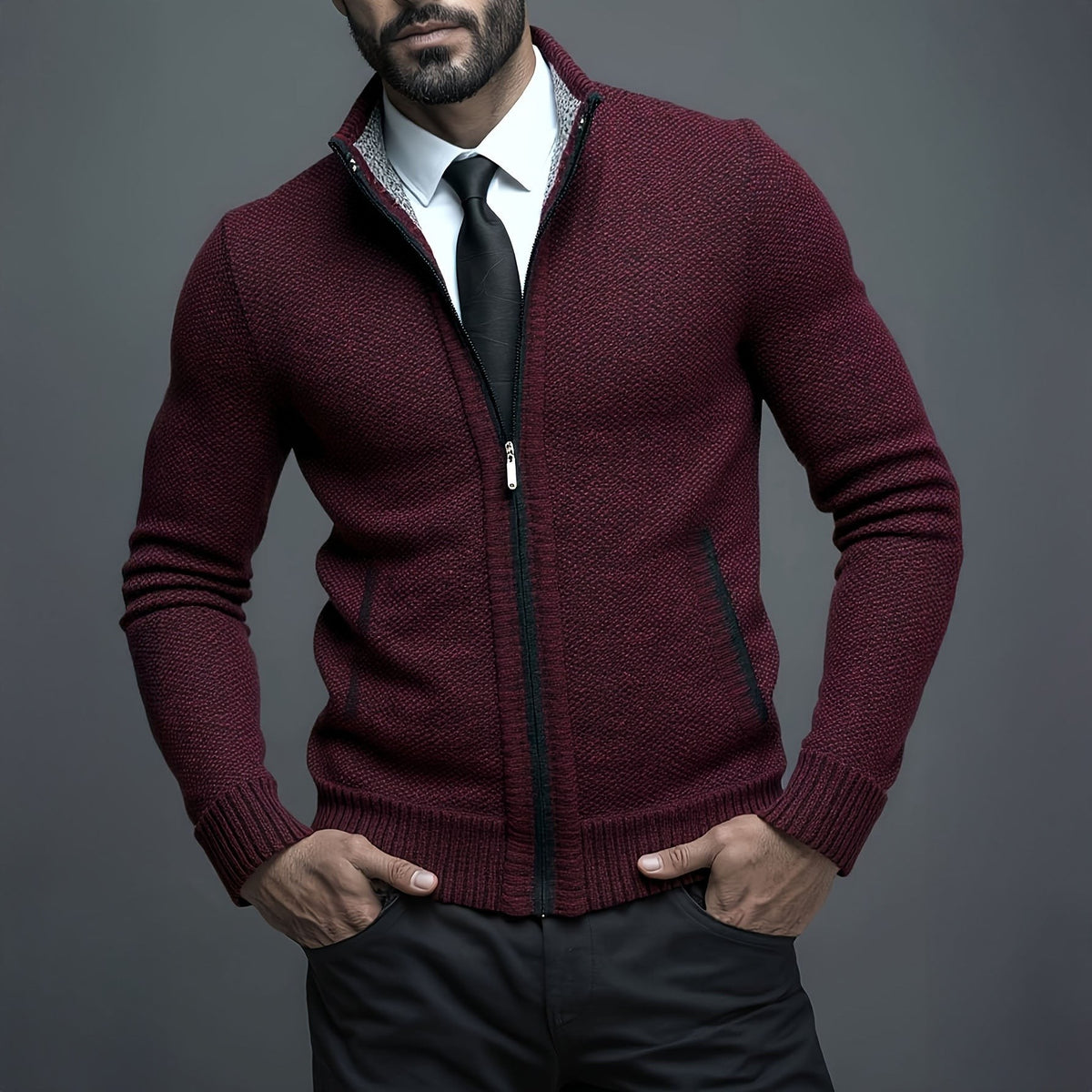 Maxime | Gilet Homme Rits Coupe Ajustée Tricot Structuré - Bordeaux