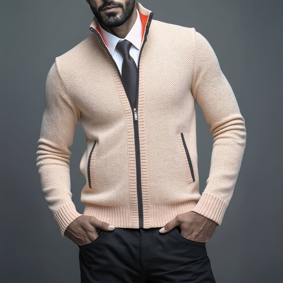 Maxime | Gilet Homme Rits Coupe Ajustée Tricot Structuré - Crème