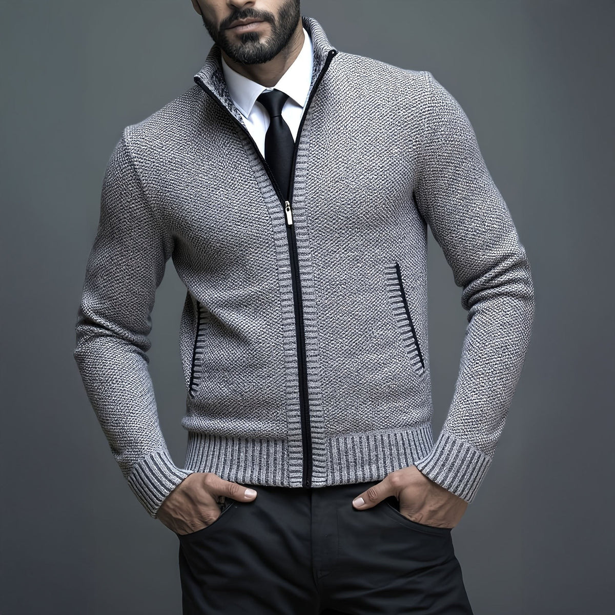 Maxime | Gilet Homme Rits Coupe Ajustée Tricot Structuré - Gris