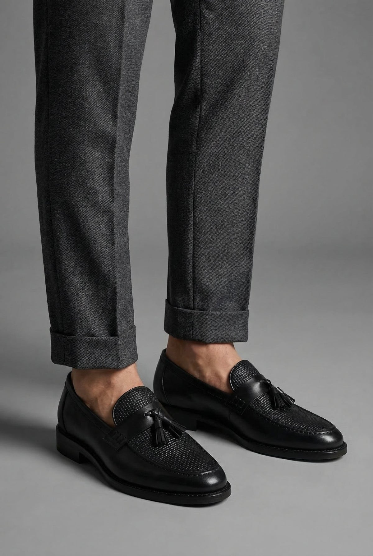Maxime | Mocassin Homme Tressé Glands simili-cuir Enfiler Classique - Noir