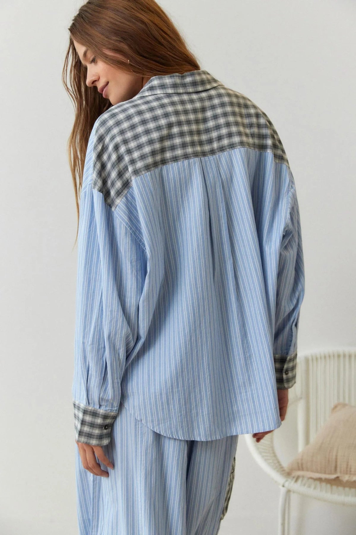 Maxime | Pyjama Femme Deux Pièces Motif Carreaux Polyester Coupe Ample - Bleu