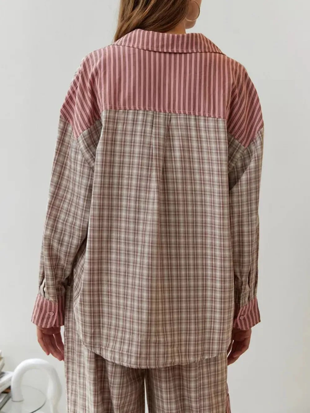 Maxime | Pyjama Femme Deux Pièces Motif Carreaux Polyester Coupe Ample - Marron