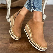 Mila | Dames Bottines Talon Compensé Plateforme Fermeture Éclair - Beige