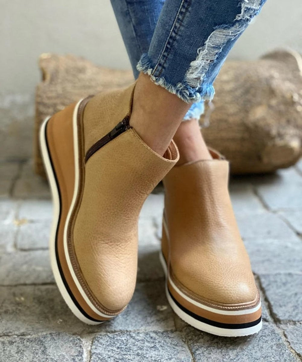 Mila | Dames Bottines Talon Compensé Plateforme Fermeture Éclair - Kaki