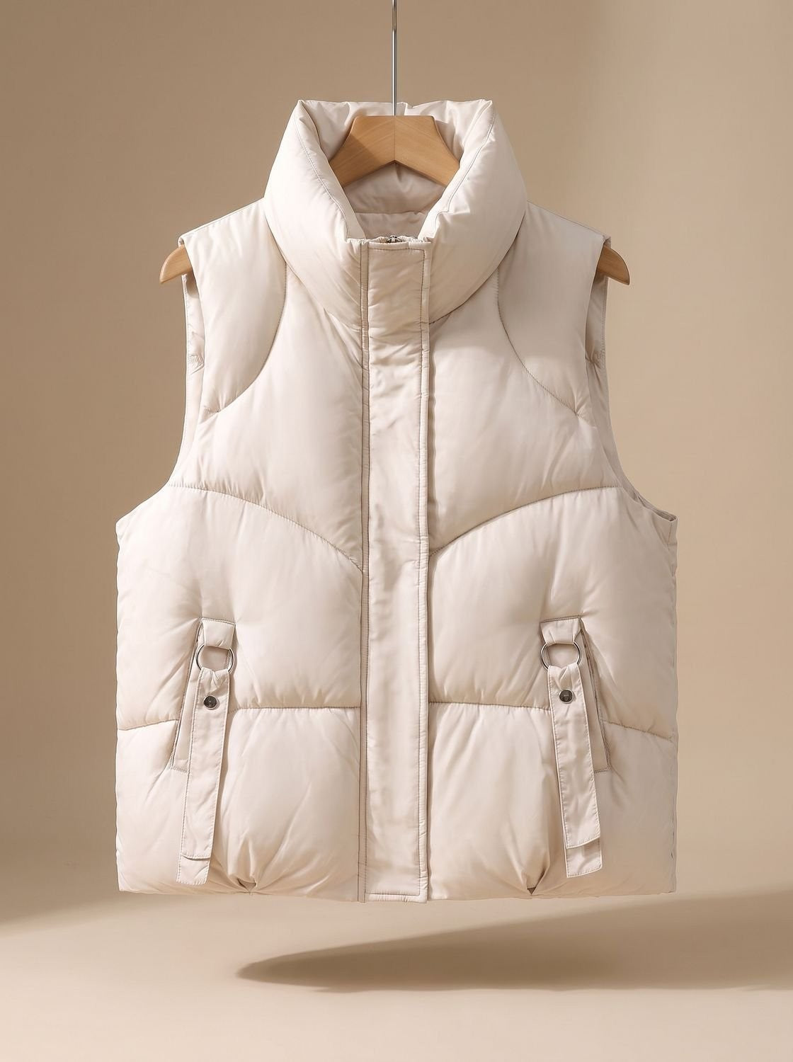 Mila | Dames Doudoune Matelassée Coupe Ample Col Montant Zippée - Beige Laiteux