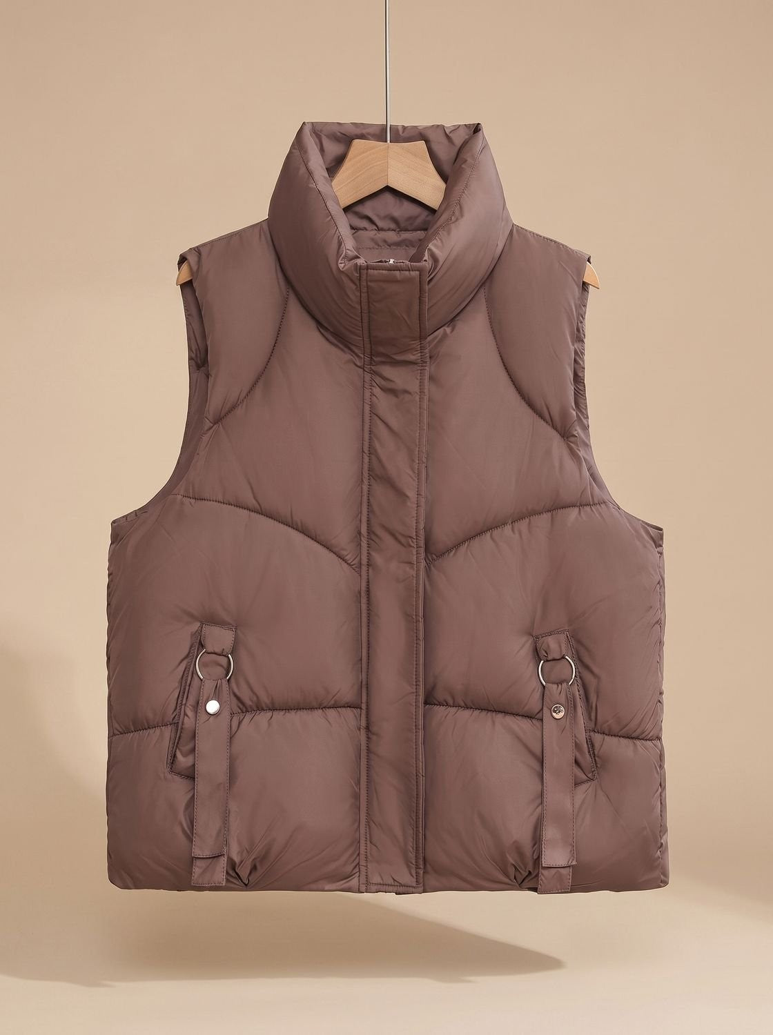 Mila | Dames Doudoune Matelassée Coupe Ample Col Montant Zippée - Marron