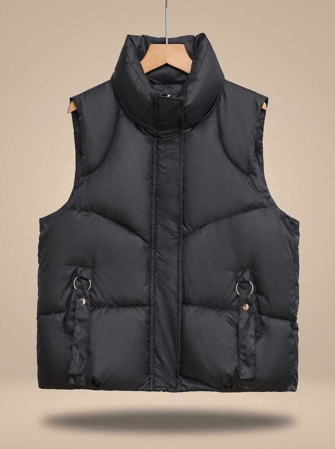 Mila | Dames Doudoune Matelassée Coupe Ample Col Montant Zippée - Noir