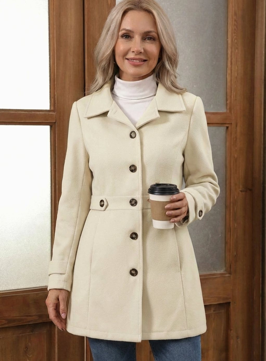 Mila | Manteau pour Femme Coupe Cintrée Revers Boutonnage Laine - Jaune