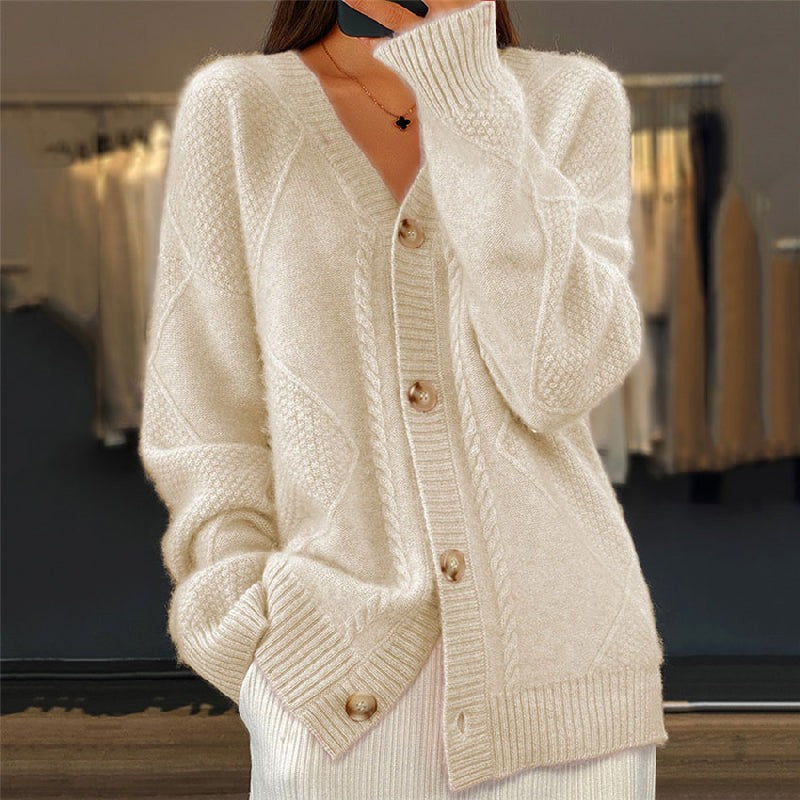 Mila | Pour Femme Cardigan Tricot Manches Longues Coupe Décontractée - Beige