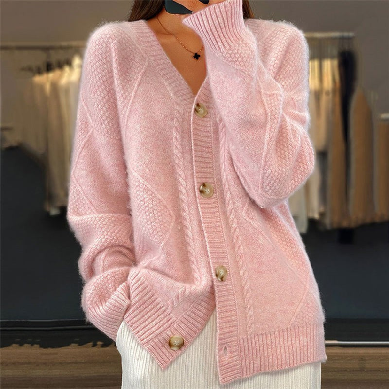Mila | Pour Femme Cardigan Tricot Manches Longues Coupe Décontractée - Rose