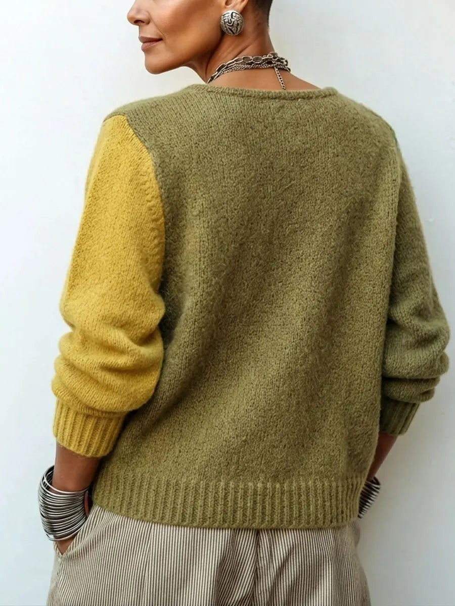 Mila | Pull pour Femme Coupe Ample Boutonnage Asymétrique Color-Block - Jaune