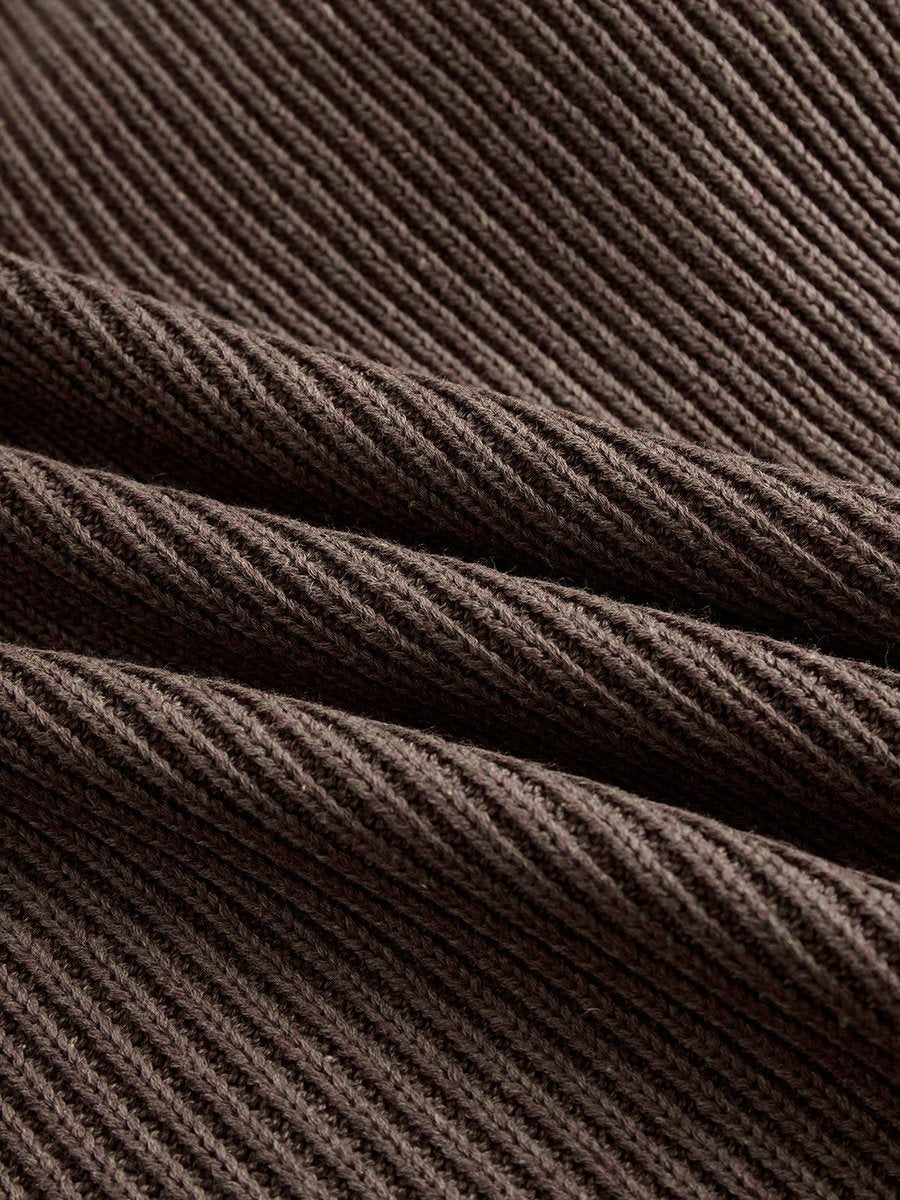 Mila | Robe pour Femme Col Roulé Oversize Maille Côtelée Volant Dentelle - Marron