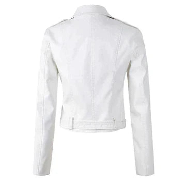 Mila | Veste Motard pour Femme simili-cuir Coupe Cintrée Fermeture Asymétrique - Blanc