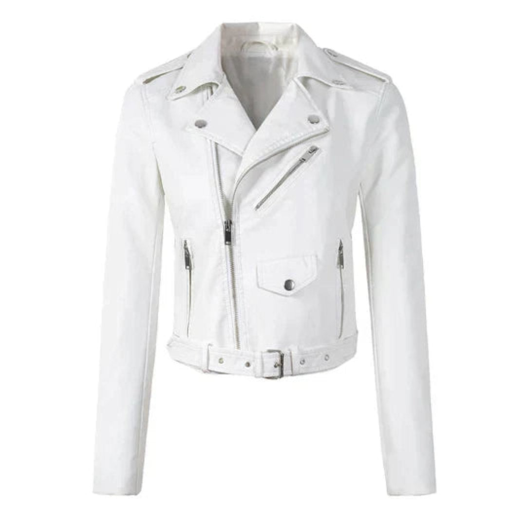 Mila | Veste Motard pour Femme simili-cuir Coupe Cintrée Fermeture Asymétrique - Blanc