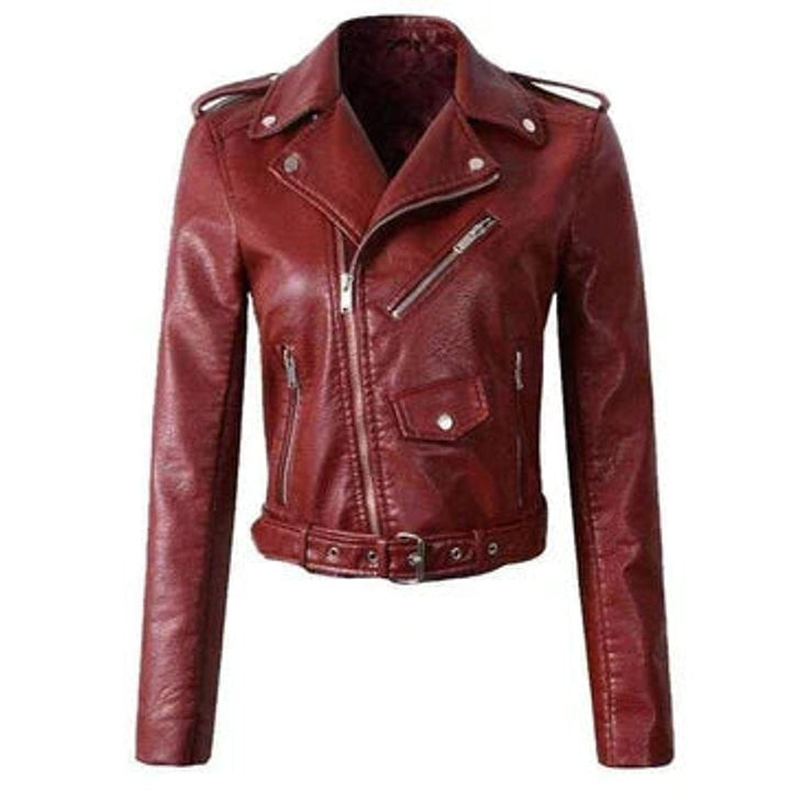 Mila | Veste Motard pour Femme simili-cuir Coupe Cintrée Fermeture Asymétrique - Rouge