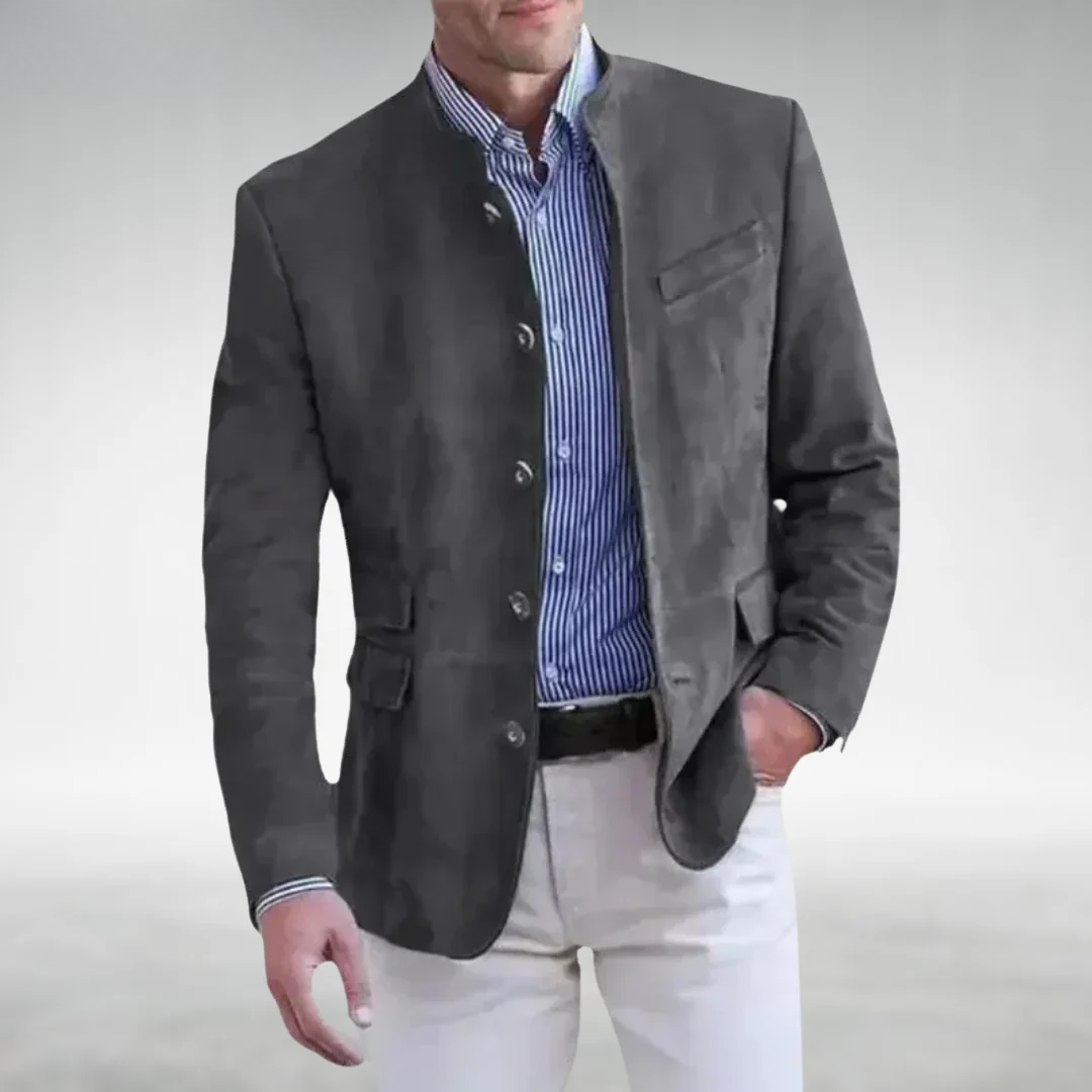 Mila | Veste pour Femme Col Mandarin Daim Coupe Ajustée - Gris