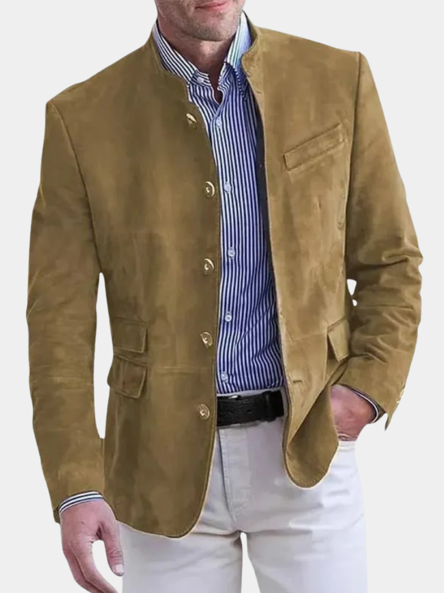 Mila | Veste pour Femme Col Mandarin Daim Coupe Ajustée - Kaki