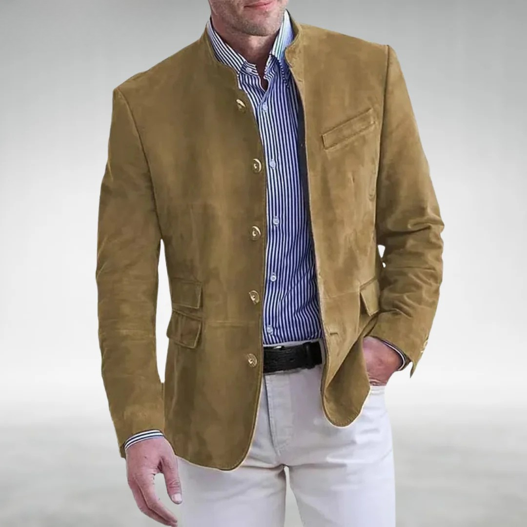 Mila | Veste pour Femme Col Mandarin Daim Coupe Ajustée - Kaki