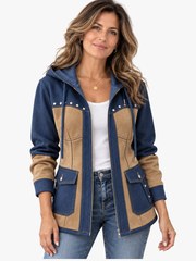 Mila | Veste pour Femme Patchwork Capuche Coupe Ample Poches - Bleu