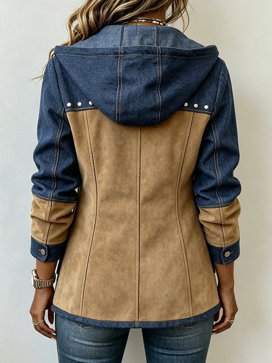 Mila | Veste pour Femme Patchwork Capuche Coupe Ample Poches - Bleu