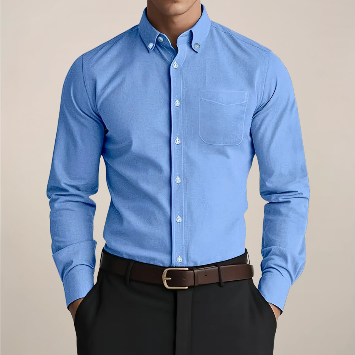 Milan | Heren Klassiek Button-Down Langarm Hemd - Blauw