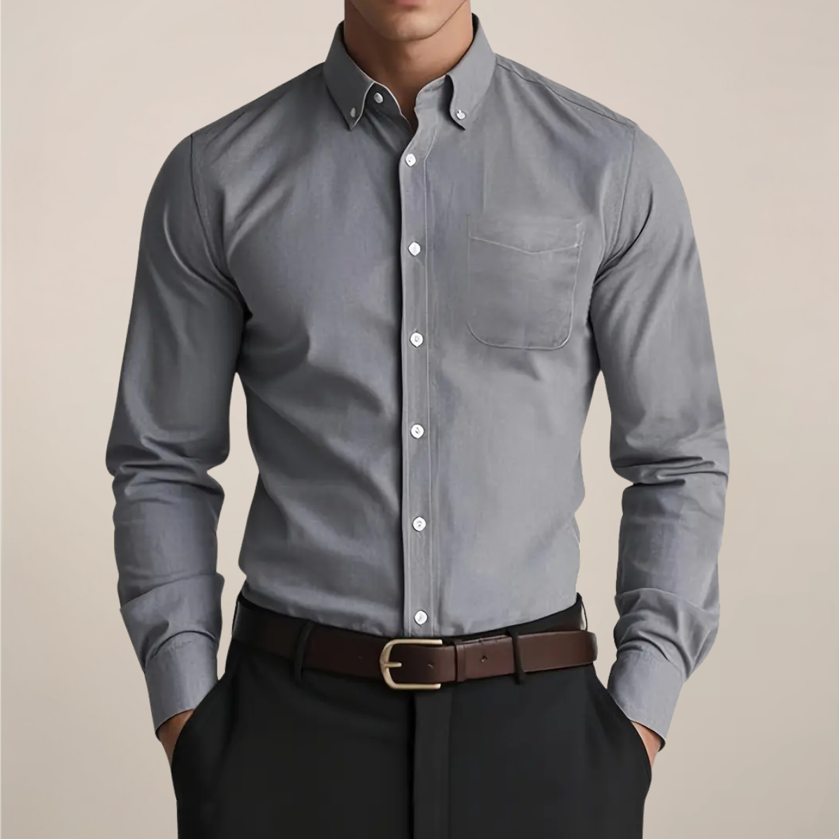 Milan | Heren Klassiek Button-Down Langarm Hemd - Grijs