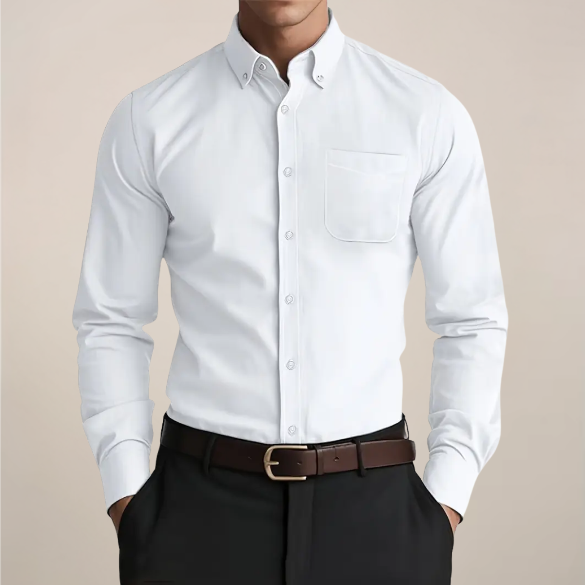 Milan | Heren Klassiek Button-Down Langarm Hemd - Wit