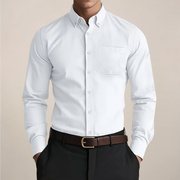 Milan | Heren Klassiek Button-Down Langarm Hemd - Wit