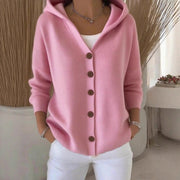 Nathan | Cardigan Femme Oversize à Capuche Tricot Côtelé Boutons - Rose