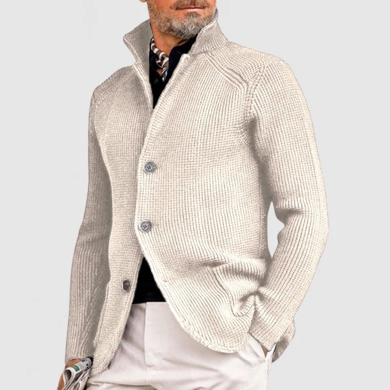 Nathan | Cardigan pour Homme Boutonné Tricot Côtelé Coupe Ajustée - Blanc