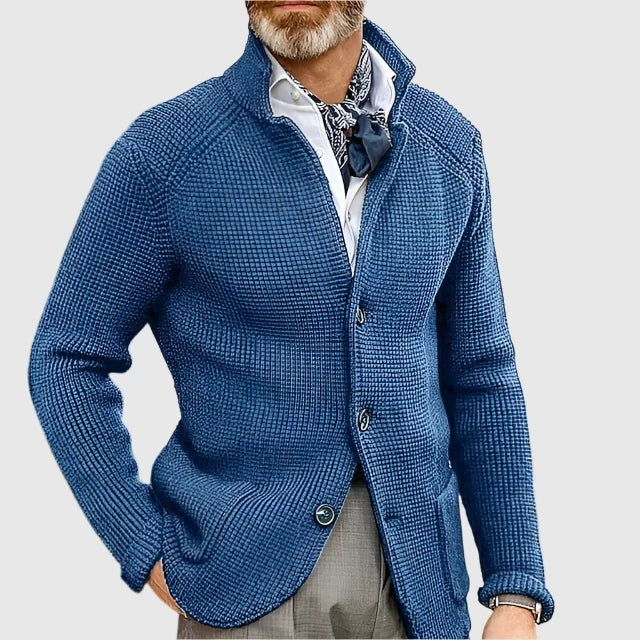 Nathan | Cardigan pour Homme Boutonné Tricot Côtelé Coupe Ajustée - Bleu