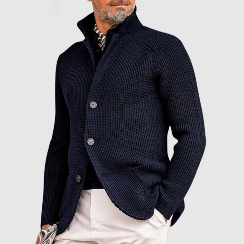 Nathan | Cardigan pour Homme Boutonné Tricot Côtelé Coupe Ajustée - Bleu Marine