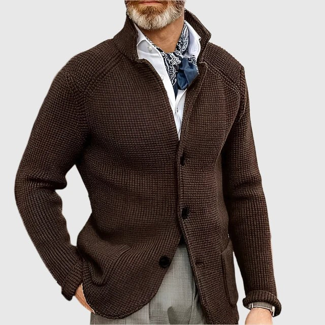 Nathan | Cardigan pour Homme Boutonné Tricot Côtelé Coupe Ajustée - Café