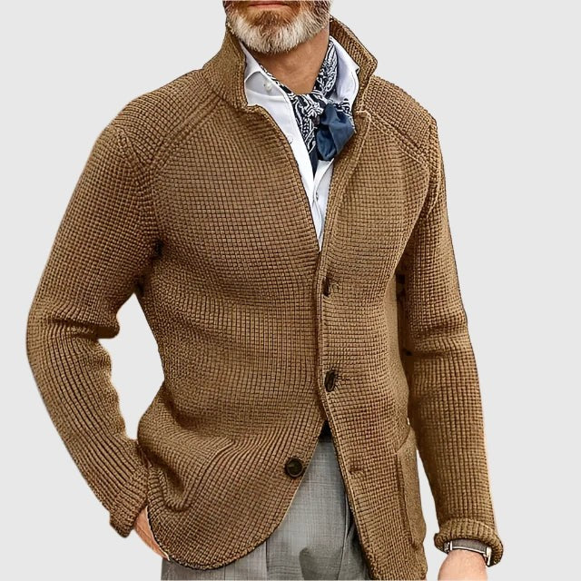 Nathan | Cardigan pour Homme Boutonné Tricot Côtelé Coupe Ajustée - Chameau