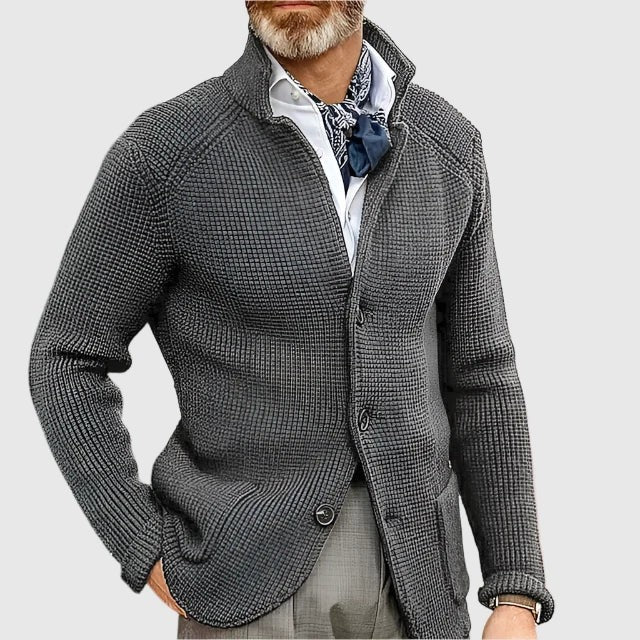 Nathan | Cardigan pour Homme Boutonné Tricot Côtelé Coupe Ajustée - Gris Foncé