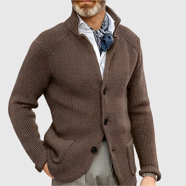 Nathan | Cardigan pour Homme Boutonné Tricot Côtelé Coupe Ajustée - Marron