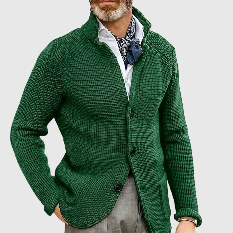 Nathan | Cardigan pour Homme Boutonné Tricot Côtelé Coupe Ajustée - Émeraude